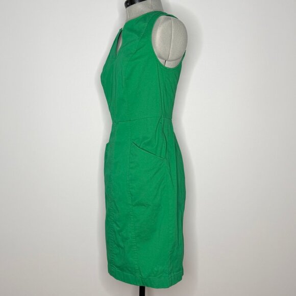 Boden Kelly Green Sleeveless V-Neck Cotton Sheath Dress with Pockets - Picture 3 of 10